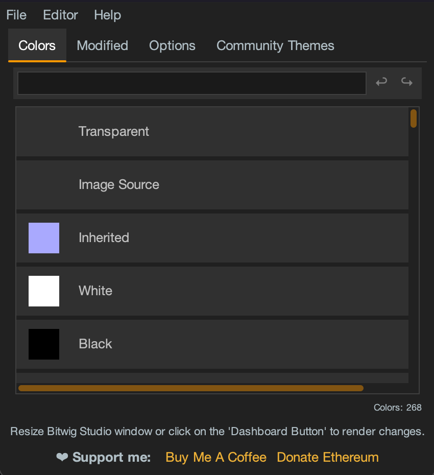 Bitwig Theme Editor UI Screenshot